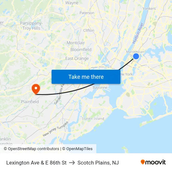 Lexington Ave & E 86th St to Scotch Plains, NJ map