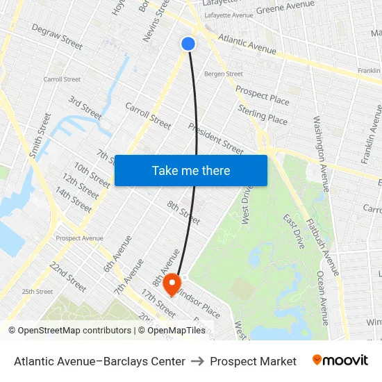 Atlantic Avenue–Barclays Center to Prospect Market map