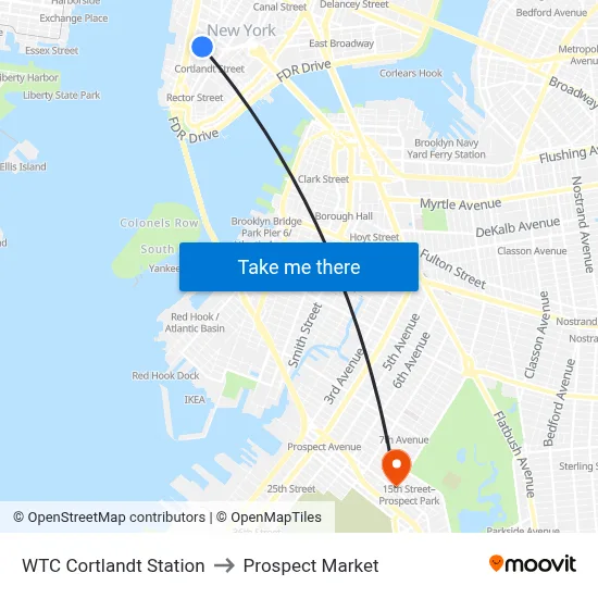 WTC Cortlandt Station to Prospect Market map