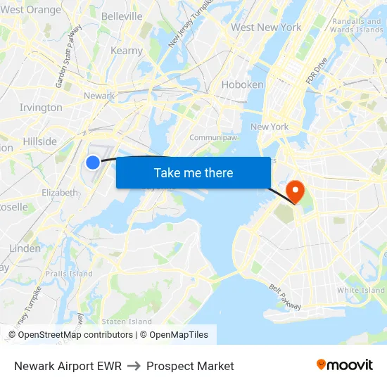 Newark Airport EWR to Prospect Market map