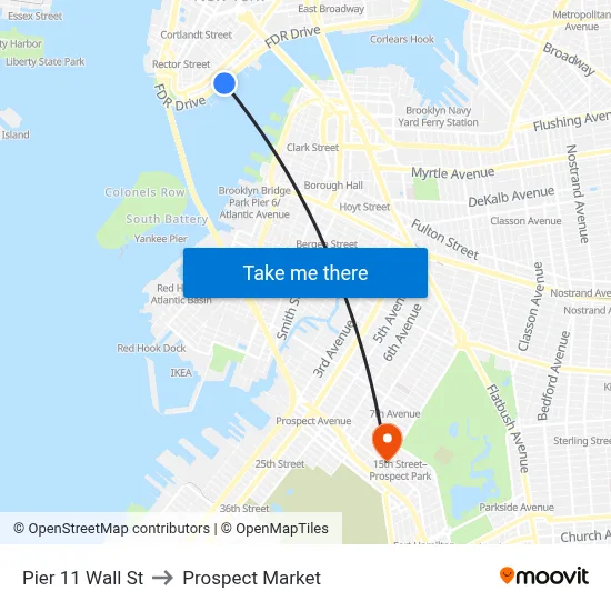 Pier 11 Wall St to Prospect Market map