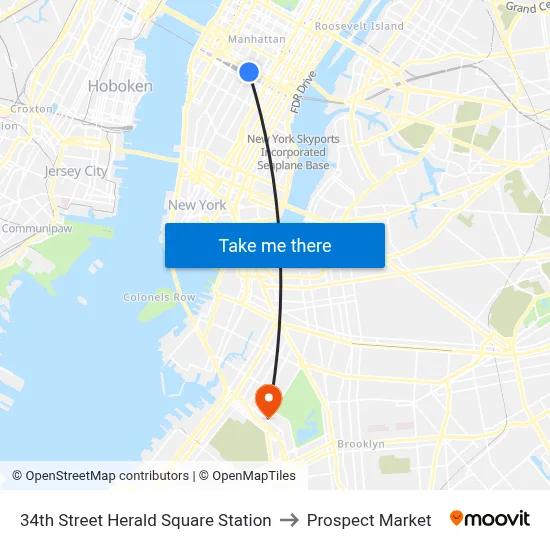 34th Street Herald Square Station to Prospect Market map