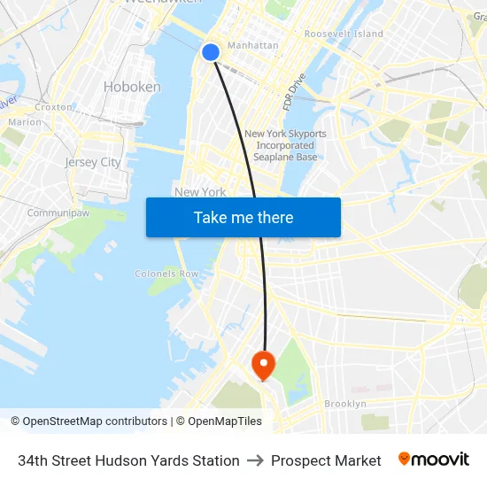 34th Street Hudson Yards Station to Prospect Market map