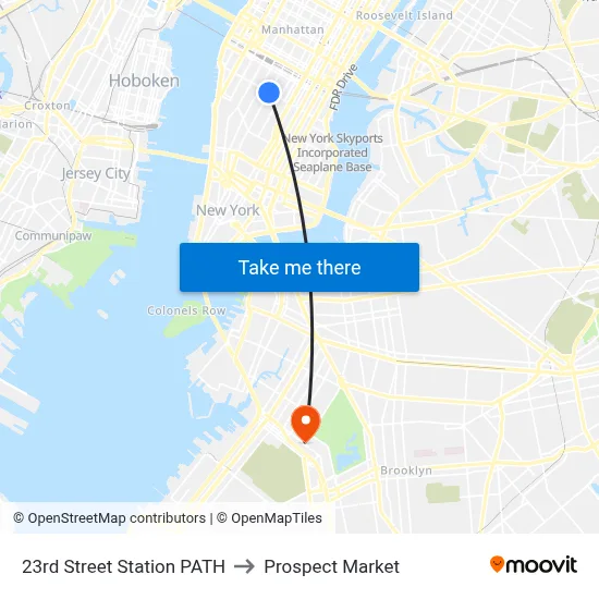23rd Street Station PATH to Prospect Market map