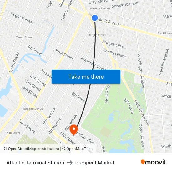 Atlantic Terminal Station to Prospect Market map