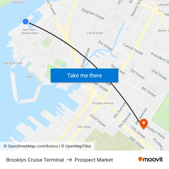 Brooklyn Cruise Terminal to Prospect Market map