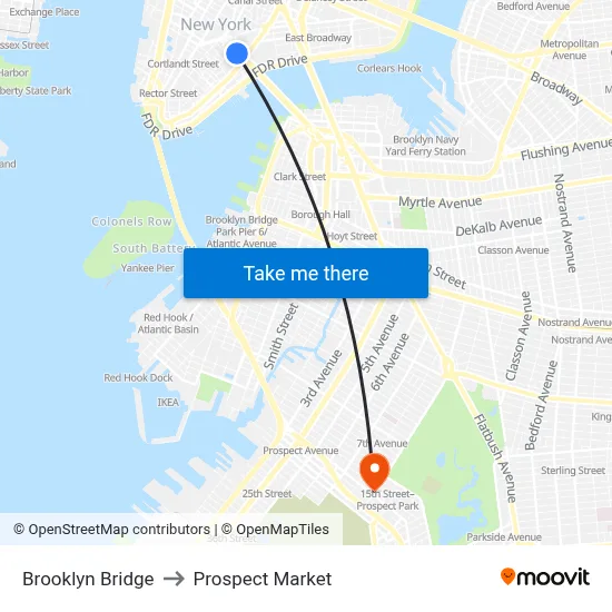 Brooklyn Bridge to Prospect Market map