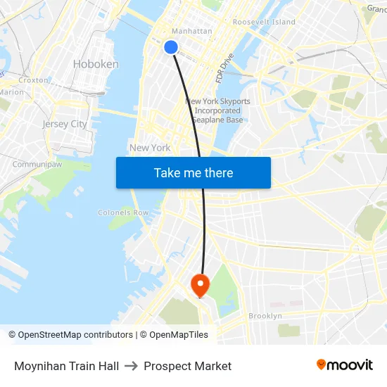Moynihan Train Hall to Prospect Market map