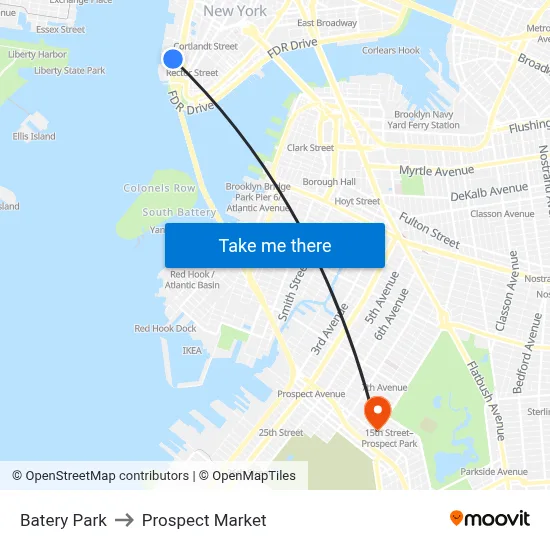 Batery Park to Prospect Market map
