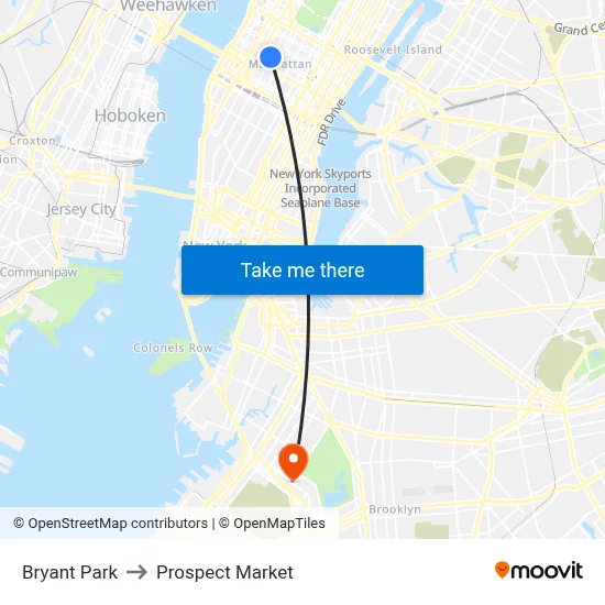 Bryant Park to Prospect Market map