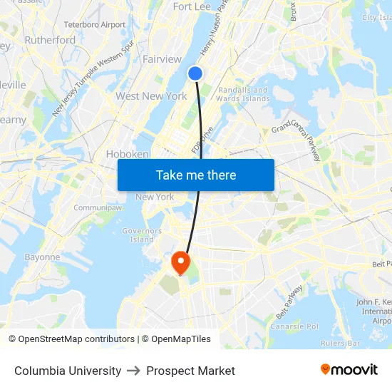 Columbia University to Prospect Market map