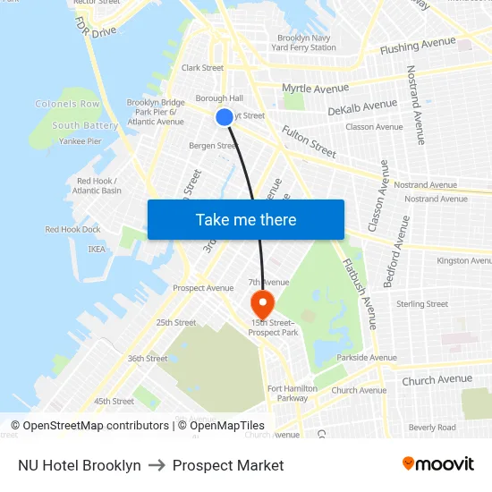 NU Hotel Brooklyn to Prospect Market map