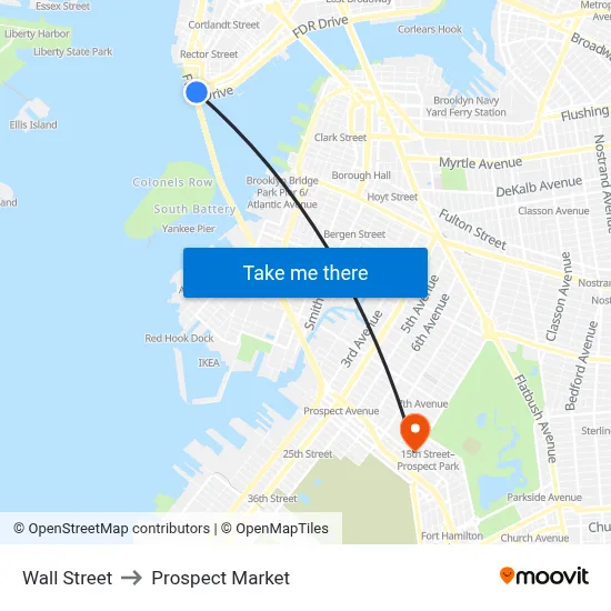 Wall Street to Prospect Market map