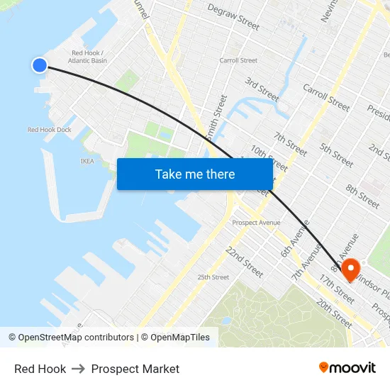 Red Hook to Prospect Market map