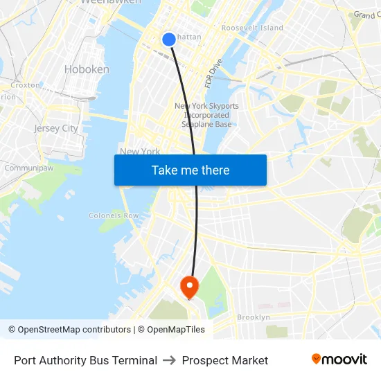 Port Authority Bus Terminal to Prospect Market map