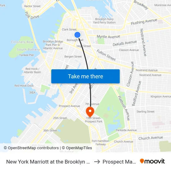 New York Marriott at the Brooklyn Bridge to Prospect Market map