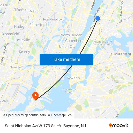 Saint Nicholas Av/W 173 St to Bayonne, NJ map