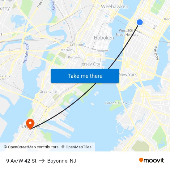 9 Av/W 42 St to Bayonne, NJ map
