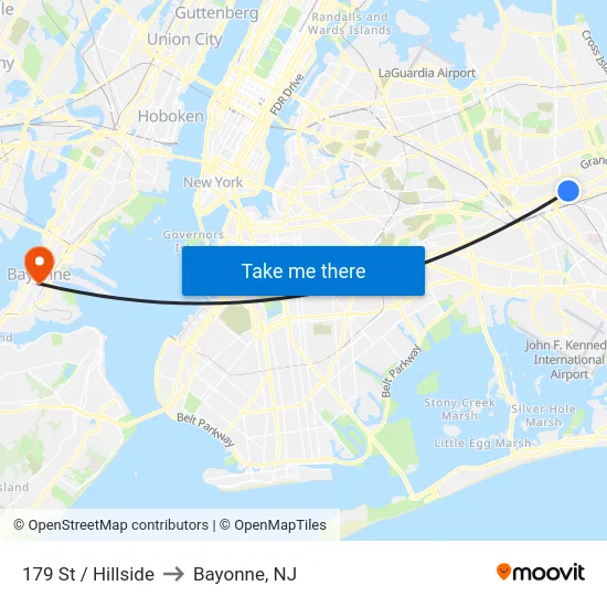 179 St / Hillside to Bayonne, NJ map