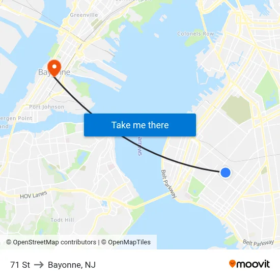 71 St to Bayonne, NJ map