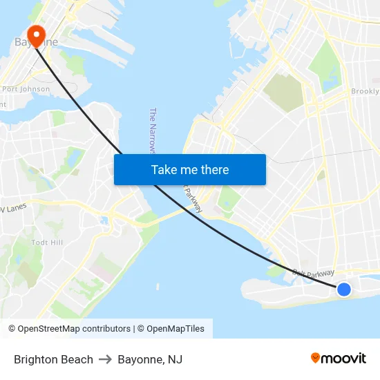 Brighton Beach to Bayonne, NJ map