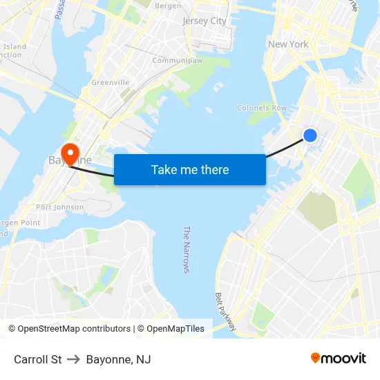 Carroll St to Bayonne, NJ map