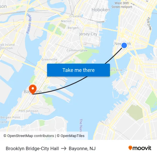 Brooklyn Bridge-City Hall to Bayonne, NJ map