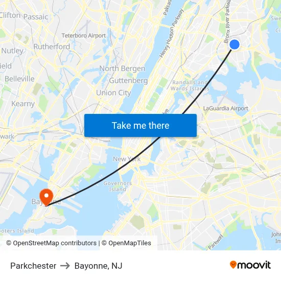 Parkchester to Bayonne, NJ map