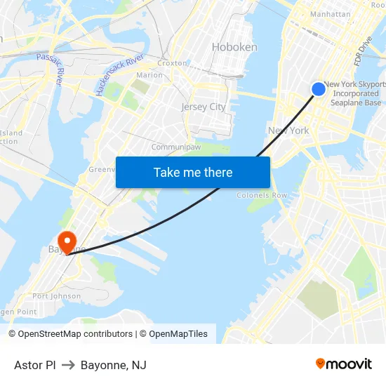 Astor Pl to Bayonne, NJ map