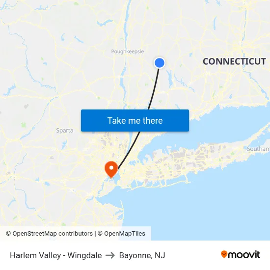 Harlem Valley - Wingdale to Bayonne, NJ map