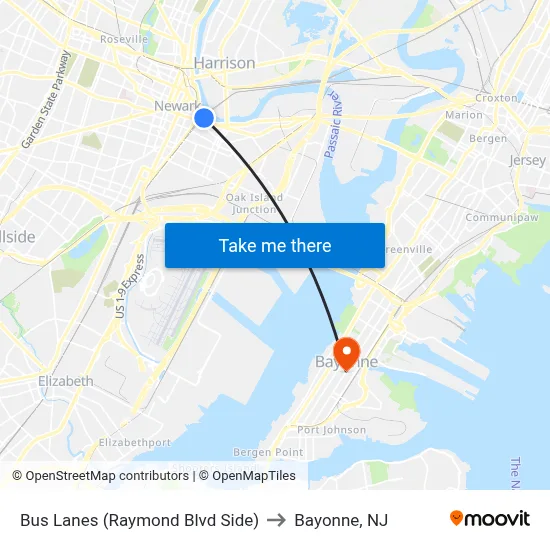 Bus Lanes (Raymond Blvd Side) to Bayonne, NJ map