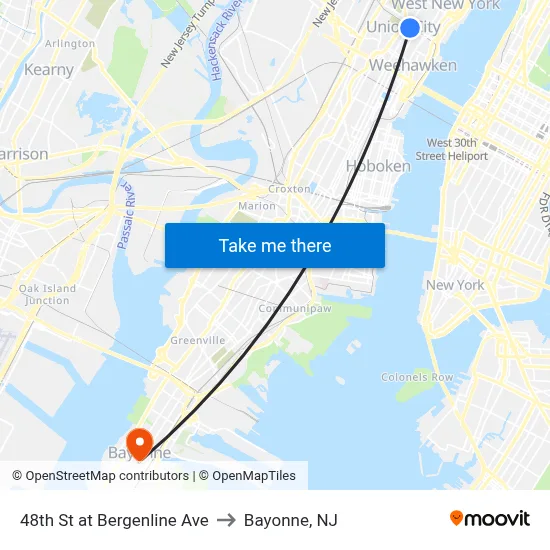 48th St at Bergenline Ave to Bayonne, NJ map