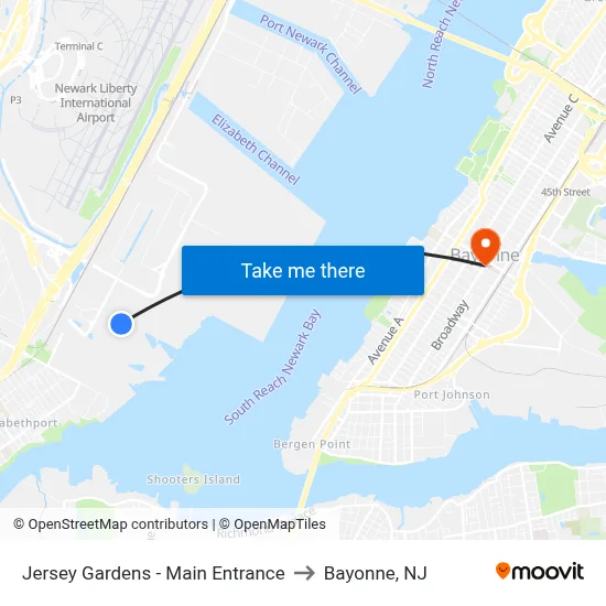 Jersey Gardens - Main Entrance to Bayonne, NJ map