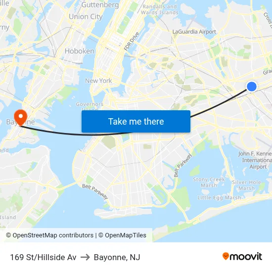 169 St/Hillside Av to Bayonne, NJ map