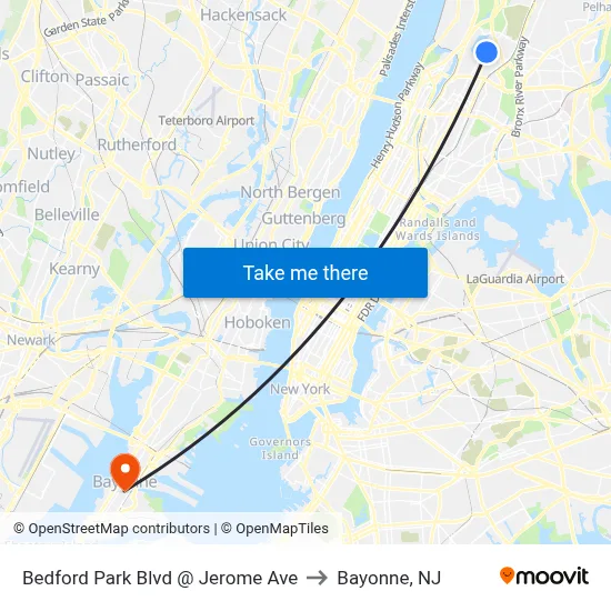 Bedford Park Blvd @ Jerome Ave to Bayonne, NJ map