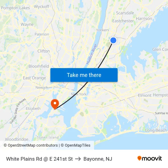 White Plains Rd @ E 241st St to Bayonne, NJ map