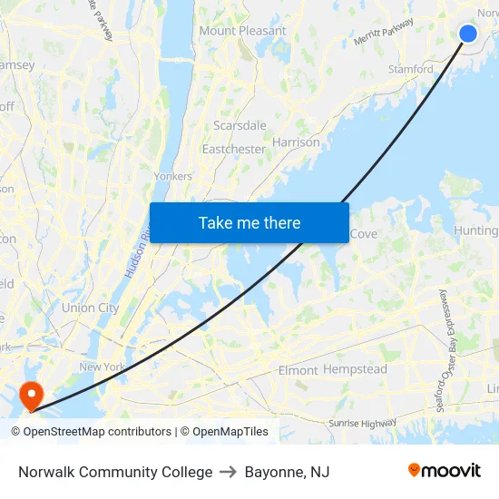 Norwalk Community College to Bayonne, NJ map