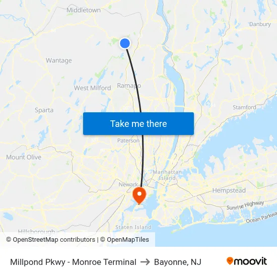 Millpond Pkwy - Monroe Terminal to Bayonne, NJ map