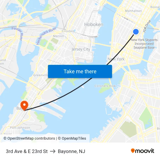 3rd Ave & E 23rd St to Bayonne, NJ map