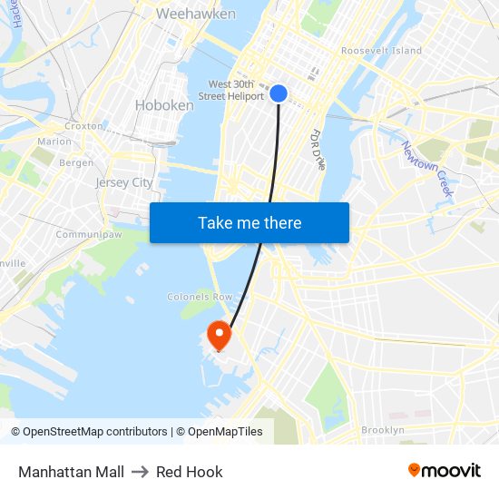 Manhattan Mall to Red Hook map