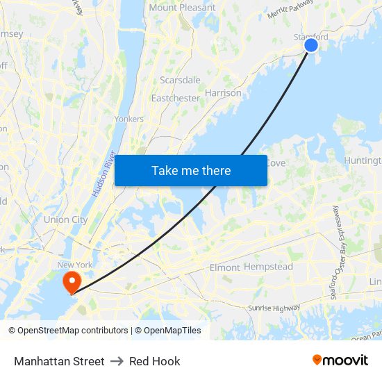 Manhattan Street to Red Hook map