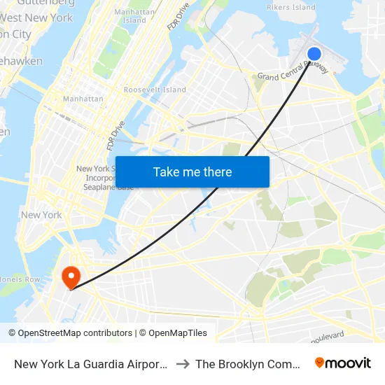 New York La Guardia Airport LGA to The Brooklyn Commons map