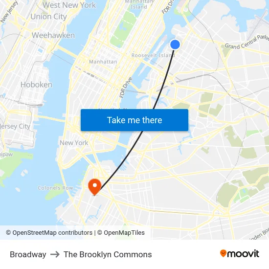 Broadway to The Brooklyn Commons map