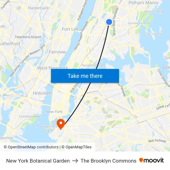 New York Botanical Garden to The Brooklyn Commons map