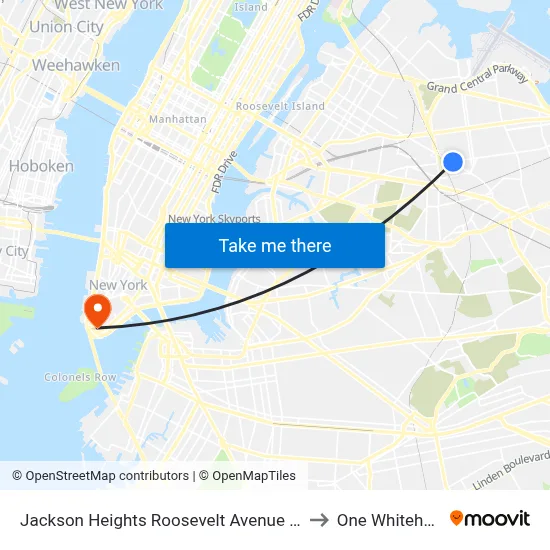 Jackson Heights Roosevelt Avenue 74th Street Station to One Whitehall Street map