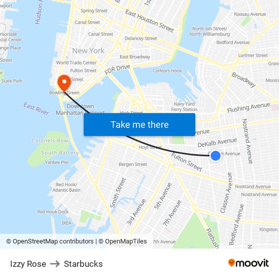 Izzy Rose to Starbucks map