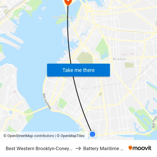 Best Western Brooklyn-Coney Island Inn to Battery Maritime Building map
