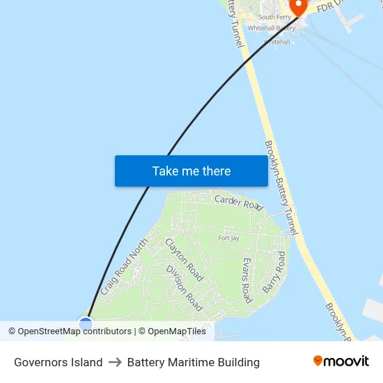 Governors Island to Battery Maritime Building map