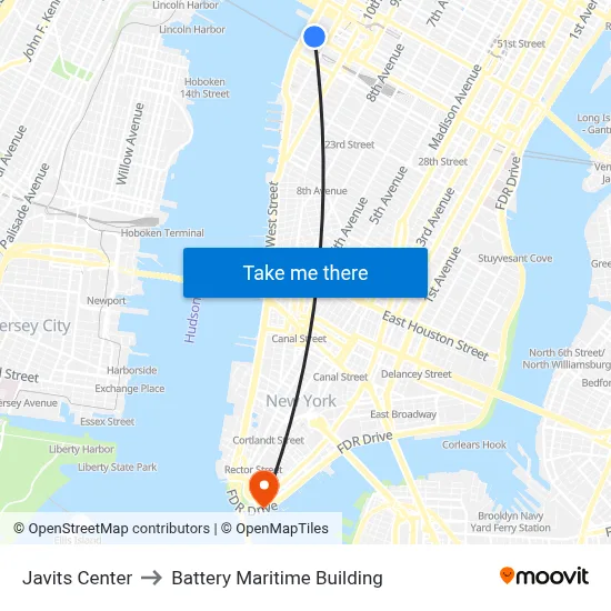 Javits Center to Battery Maritime Building map