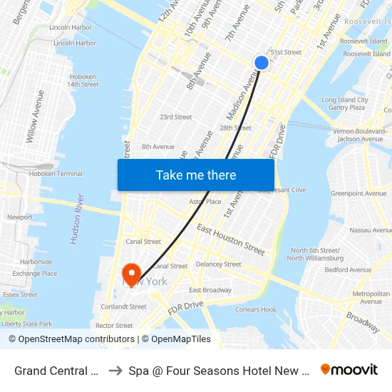 Grand Central Terminal to Spa @ Four Seasons Hotel New York Downtown map